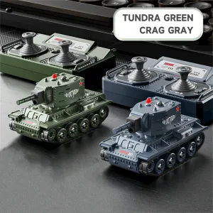 1/64 2.4G Mini RC Tank Desktop Simulation Battle Tracked Full Proportional Remote Control Shooting Vehicles Models with Infrared Combat 360 Rotating Turret Micro Toys