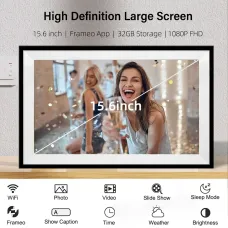 Frameo 15.6 Inch HD Touch Screen Digital Touch Screen Photo Frame 1920x1080P IPS High Definition Dispaly Electronic Photo Frame with 32GB Memory Auto-Rotate Portrait and Landscape
