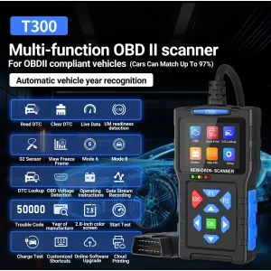JDiag T300 OBD2 Scanner 2.8 Inch TFT Screen OBDII Multi-function Vehicles Automatic Vehicle Year Recognition Data Stream Recording