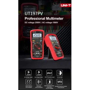UNI-T UT197PV Industrial Digital Multimeter 600000 Count True RMS IP67 Waterproof Bluetooth AC DC Voltage Current VFD Filter CAT IV 1000V Portable Electricity Meter Outdoor Electric Tester
