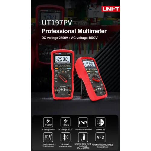 UNI-T UT197PV Industrial Digital Multimeter 600000 Count True RMS IP67 Waterproof Bluetooth AC DC Voltage Current VFD Filter CAT IV 1000V Portable Electricity Meter Outdoor Electric Tester