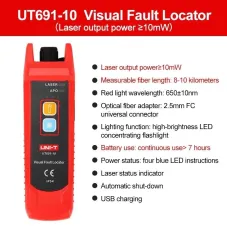 UNI-T UT691-10 Visual Fault Locator 10mW Laser Output 8-10km Fiber Range LED Flashlight USB Rechargeable Fiber Tester