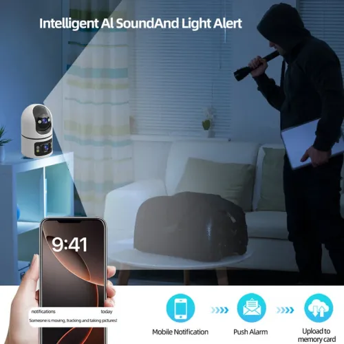 4MP 5G Dual Band Dual Lens WIFI Wireless Security Camera PTZ Panoramic View Color Night Vision AI Human Detection Eseecloud APP 2 Way Audio Indoor IP Camera