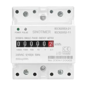 SINOTIMER Din Rail Single Phase Electronic Energy Meter AC 220V 100A kWh Counter Consumption Analog Electricity Gague Wattmeter 50HZ