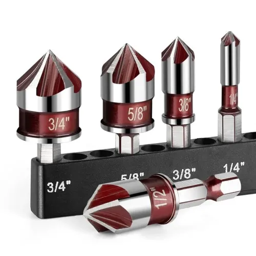 Premium Steel 5 Flute Countersink Drill Bits Set Hex Shank 82 Degree Cutting Tip for Wood Plastic Metal