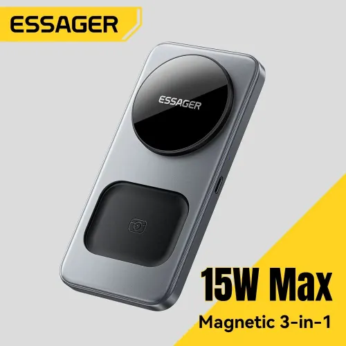 ESSAGER T40 15W 3-in-1 Magnetic Wireless Charger with Phone Bracket Design Fast Wireless Charging Stand for Smart Phones for iPhone 17 17Pro 16 Pro Max 15 14 13 for Xiaomi 17pro for Apple Watch for Airpods