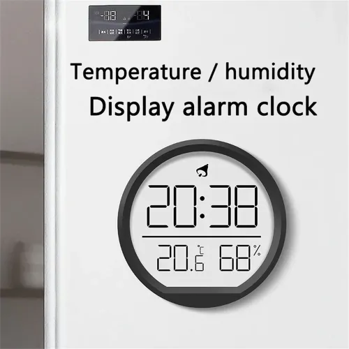 Thin Magnetic Digital LED Wall Clock with Large LCD Display Date Temperature Humidity USB Powered Compact Design for Home Office Wall or Desk Decoration