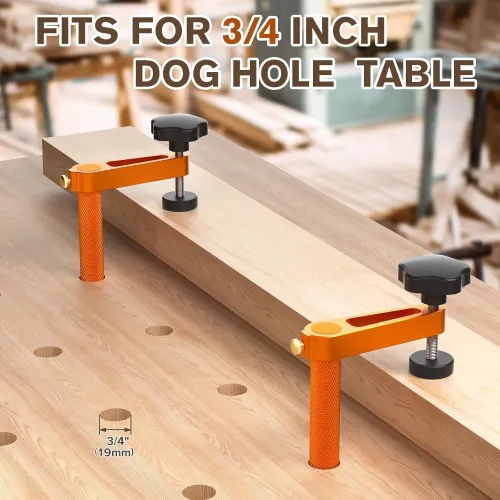 2PCS Adjustable MFT Bench Dog Clamps 3/4 Inch 19mm Dog Hole Clamp CNC Aluminum Alloy Woodworking Holdfast Tools for Precision-Made Clamping Versatile Height