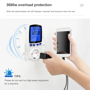 Digital Voltage Wattmeter Power Meter Socket EU Plug 230V AC Wattage Kwh Energy Consumption Electricity Meter