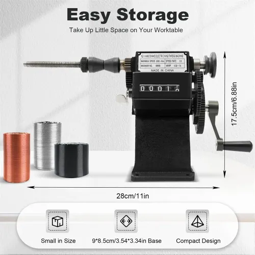 Manual Coil Winder Counter Machine Cast Iron Frame Steel Gear Wire Diameter 02-26mm Mechanical Winding Tool Reliable Compact Design