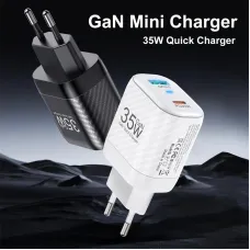 [GaN Tech] USLION BK310 35W 2-Port USB PD Charger USB-A+USB-C PD3.0 QC3.0 SCP FCP AFC Fast Charging Wall Charger Adapter EU Plug for iPhone 15 14 13 for Huawei Mate60 Pro for Xiaomi 14pro for Samsung Galaxy Z Flip4