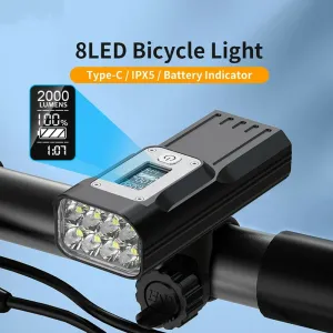 NATFIRGTR60 OLEDisplay Bike Light 2000 Lumens 8 LEDs 10000mAh Battery USB Rechargeable IPX5 Waterproof Safety Lock Portable Flashlight for Cycling Hiking Camping