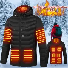 TENGOO HJ-11 Unisex Electric Heated Jacket - 11 Heating Areas,3-Modes Adjustable, USB Charging, Thermal Hoodie Jacket for Winter Sport Skiing Cycling