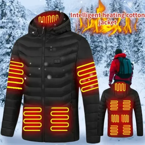 TENGOO HJ-11 Unisex Electric Heated Jacket - 11 Heating Areas,3-Modes Adjustable, USB Charging, Thermal Hoodie Jacket for Winter Sport Skiing Cycling