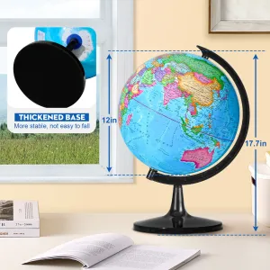 32CM Educational World Globe with Weighted Base Classroom Decorative Large Earth for Students Geography Teachers 360 Rotating Interactive Globe with World Map-Learning Tool Educational Toys