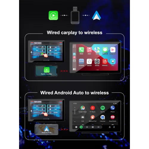 2-in-1 Wireless CarPlay Android Auto Box CP/AA Adapter 5G Wifi & BT 5.0 Support Mobile Phones Vehicles