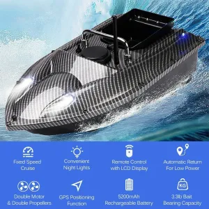 500m Signal Reception Smart Electric RFishing Boats Dual Motor 5200mAh Battery GPIntelligent System 4 Positioning Points Auto Return LCPower Display Light Control Outdoor Bait Delivery Boat Fishing Boat