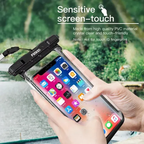 Fonken IPX8 Waterproof Phone Case with Lanyard Full Touch Screen Clear Dry Bag for Up to 6.5 Inch Phones Swimming Beach Snorkeling Underwater Photography Protection