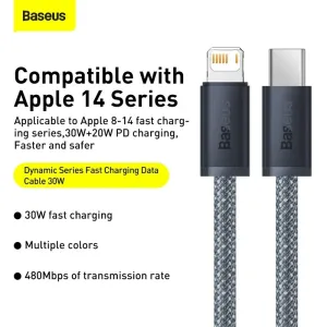 Baseus Dynamic Series PD 20W Type-C to iP Cable Fast Charging Data Transmission Tinned Copper Core Line 1M/2M Long for iPhone 14 14Pro 14Pro Max for iPad