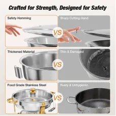 WARMOUNTGold Chafing Dish Buffet Set 2/4/6 Pack, 5QRound Stainless Steel Chafers and Buffet Warmers Sets with Glass Lid & Lid Holder for Parties Catering Events, Polished & No Finger Cuts