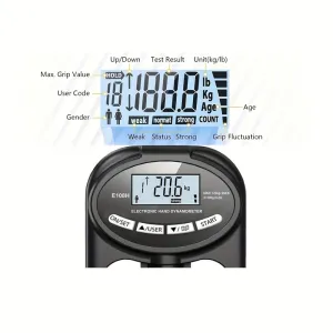 Hand Dynamometer Digital Grip Strength Tester 265 lb 120 kg Max Rechargeable Battery USB LED Display Windproof Rubberized Indoor Outdoor Use