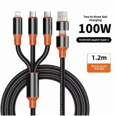 6A 100W USB-A/Type-C to Type-C/iP/Micro USB Cable Fast Charging Data Transmission Copper Core Line 1.2M Long for iPhone 16 15 Plus 14 13 Pro 12 Pro Max for Huawei Mate XT for Xiaomi 15pro for Samsung Galaxy Z Flip6