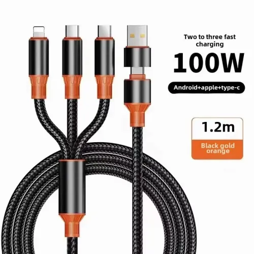6A 100W USB-A/Type-C to Type-C/iP/Micro USB Cable Fast Charging Data Transmission Copper Core Line 1.2M Long for iPhone 16 15 Plus 14 13 Pro 12 Pro Max for Huawei Mate XT for Xiaomi 15pro for Samsung Galaxy Z Flip6