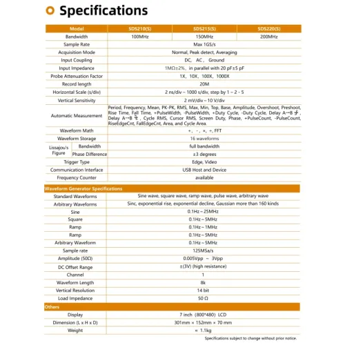 OWON SDS200 Series Digital Oscilloscope 2 Channels 1 GS/s Sample Rate 150-200 MHz Bandwidth USB 2.0 EU/US Plug High Precision Analysis Tool