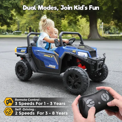 FUNTOK U0124V 7AH Double Seater Kids Ride on Truck Car 8km/h Max Speed Safety Rechargeable Powered Electric Car for 3-8 Years Old Kids with Remote Control