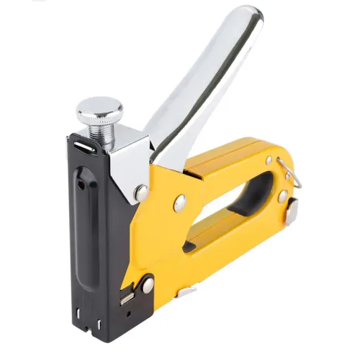 Heavy Duty Staple Gun 3 in 1 Adjustable Power Chrome Finish Aluminum Alloy Supports T Type N Type U Type Staples Ergonomic Grip Quick Load