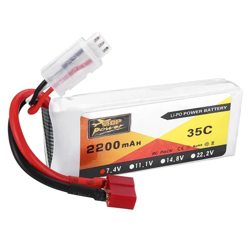 ZOP Power 7.4V 2200mAh 35C 2S Lipo Battery T Plug for Wltoys 124019 144001 10428 10428A/B/C/A2/B2/C2 K949 RC Car