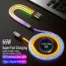 6A 66W USB-A to Type-C/iP/Micro USB RGB Gradient Cable Fast Charging Data Transmission Copper Core Line 1.2M Long for iPhone 16 16 Pro 15 15 Plus 13 12 for Huawei Mate XT for Xiaomi 15pro for Samsung Galaxy Z Flip6