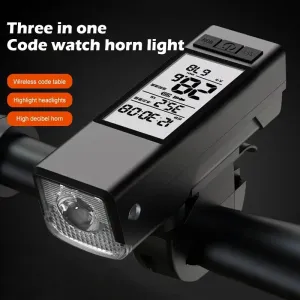 3 in 1 450Lm Brightness Wireless Bike Headlight 2000mAh Battery Type-3 Light Modes Smart Speedometer with 120db Horn for Night Cycling