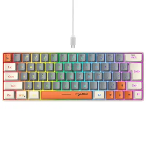 HXSJ V400 63-Keys Wired Membrane Gaming Keyboard Mechanical Feeling RGB Backlit Ergonomics Design USB-C Wired Gamer Keyboards for PC Laptop Computer