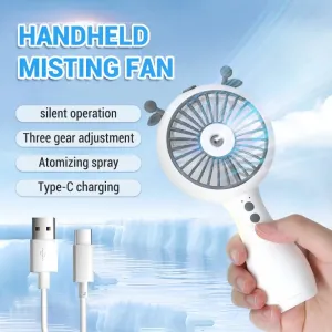 500mAh 3 Speed Mini Portable Electric Fan Spray Water Misting Camping USB Air Conditioner Rechargeable Cordless Cooling Handheld Fan