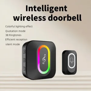 Intelligent Wireless Music Doorbell 50-100 Meters Range 38 Rings LED Lighting Silent Mode Adjustable Volume Call Alarm Waterproof Smart Home Door Bell