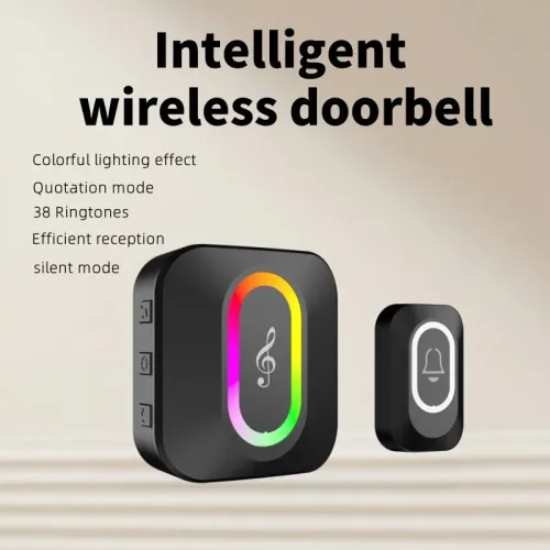 Intelligent Wireless Music Doorbell 50-100 Meters Range 38 Rings LED Lighting Silent Mode Adjustable Volume Call Alarm Waterproof Smart Home Door Bell