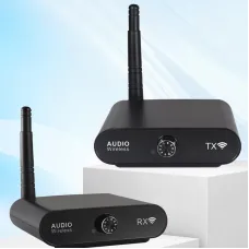 AU2410 Wireless Audio Transmitter and Receiver 15ms Low Latency 100m Range Hi-Fi Stereo Sound Support One to Many Plug and Play