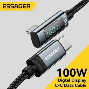 ESSAGER ES-X47 5A 100W Type-C to Type-C Digital Display Cable PD Fast Charging Data Transmission Copper Core Line 1M/2M Long for iPhone 17 17Pro 16 Pro Max 15 for Xiaomi 17pro for Huawei Mate XTs