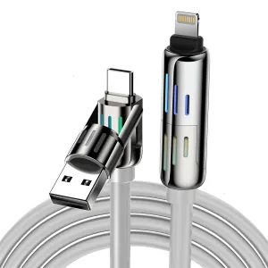 BlitzWolf BW-HDC6 4-in-1 USB Cable 1.2M RGB Breathing Light PD 240W Fast Charging Cable Zinc Alloy Shell & Liquid Silicone Data Cable
