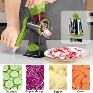 Multi-functional Hand Crank Rotary Slicer Vegetable Cutter Handheld Rotary Cheese Grater Cutter Round Mandoline with Handle Vegetable Slicer Carrot Cutter Nut Grinder