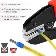 AN10WF Self-Adjusting Crimping Tool AWG 22-8 Wire End Ferrules Ergonomic Handle Energy-Saving Design Precision Die Electrical Wiring Tools