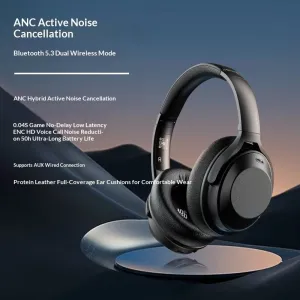Fingertime A06 ANC Headset Wireless bluetooth Headphone -35dB Active Noise Cancelling 40mm Driver HiFi Stereo 50H Playback Low Game Delay AUX Playback Sports Headphones