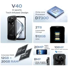 DOOGEE V40 5G 32GB 512GB 108MP Quad Camera Night Vision Dimensity 7300 6.78 inch 120Hz 8680mAh 33W Fast Charge WiFi 6 NFC IP68 IP69K Waterproof Octa Core Rugged Smartphone