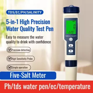 5-In-1 Salinity Meter PH/TDS Water Tests TIF/EC/Temperature Multifunctional Water Quality Tests TIF with LCD Display