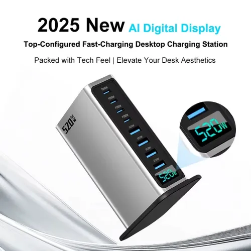 [GaN Tech] Bakeey 520W 8-Port USB PD Charger 4USB-A+4USB-C PD QC SCP PPS Fast Charging Digital Desktop Charging Station EU Plug US Plug for iPhone 16 16 Pro 15 14 13 for Xiaomi 15 Ultra for Samsung Galaxy S25 Ultra for Huawei Pura X