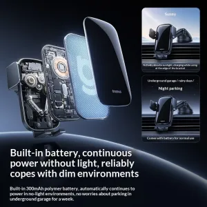 Baseus PrimeTrip VL1 Solar Powered Automatic Car Phone Holder with Auto Sensor Clamp 360 Rotation 300mAh Battery Central Console Mount Bracket Universal Compatible for 5.4-7.2 Inch Smartphones