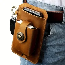 Ekphero Men's Vintage Genuine Leather Belt Bag, Multifunctional Waist Bag with Key Hook, Mobile Phone Bag For Work Outdoor Sports