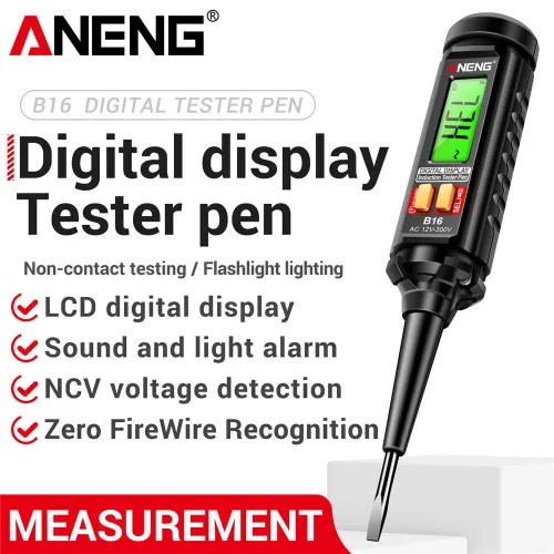ANENG B16 Digital Tester Pen 12V-300V Non-Contact Voltage Detection LCD Display Sound and Light Alarm Flashlight Function Auto Shutdown