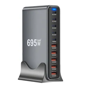 [GaN Tech] Bakeey YMX-695W 695W 10-Port USB PD Charger 5USB-A+5USB-C PD QC Fast Charging Desktop Charging Station EU Plug US Plug for iPhone 16 16 Pro 15 14 13 12 for Huawei Pura X for Xiaomi 15pro for Samusng Galaxy S25 Ultra